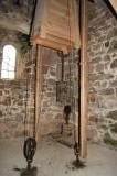 Weight hanging behind the pulleys and over the shaft