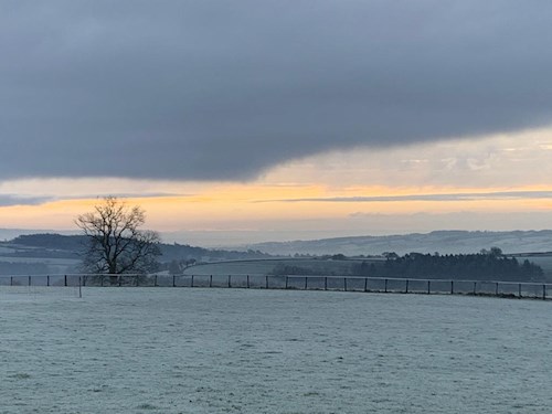 Stoodleigh Cricket Field view on a frosty morning