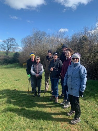 Walkers enjoying views across the valley to Stoodleigh and Washfield