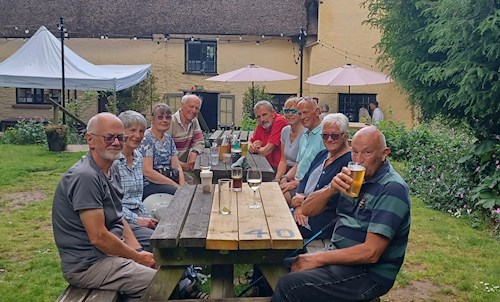 Enjoying rest and relaxation before lunch at the Drewe Arms, Broadhembury