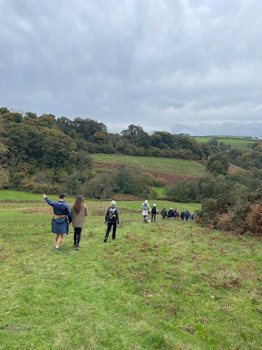 Following the path down through the fields to the road between Stoodleigh and Oakford below